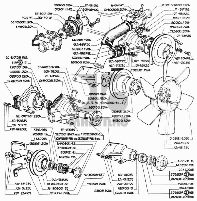 ГАЗ 2705 (ГАЗель дв. ЗМЗ-402) Вентилятор, насос водяной, приводы